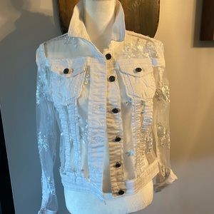 Boutique white lace denim style jacket (NWT)